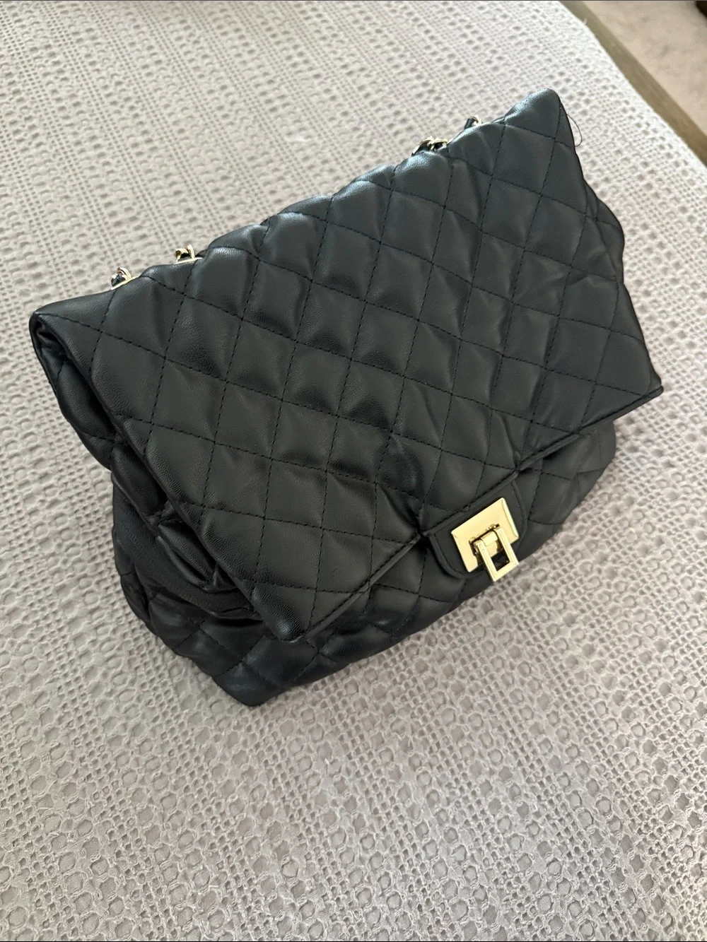 CARTHAN Ruthie Black Quilted Diaper Bag Crossbody Chain Strap